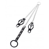 Черно-серебристые зажимы для сосков с кольцом для пениса TOYFA Metal - ToyFa - купить с доставкой в Серпухове