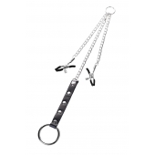 Серебристо-чёрные зажимы для сосков с кольцом для пениса TOYFA Metal - ToyFa - купить с доставкой в Серпухове