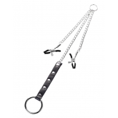 Серебристо-чёрные зажимы для сосков с кольцом для пениса TOYFA Metal - ToyFa - купить с доставкой в Серпухове