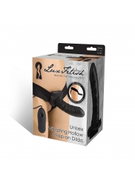 Чёрный полый страпон с вибрацией Unisex Vibrating Hollow Strap-On - 14 см. - Lux Fetish - купить с доставкой в Серпухове