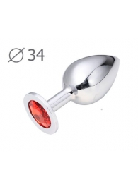 Коническая серебристая анальная втулка с красным кристаллом - 8,2 см. - Anal Jewelry Plug - купить с доставкой в Серпухове