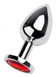 Серебристая коническая анальная пробка с красным кристаллом - 8 см. - ToyFa - купить с доставкой в Серпухове