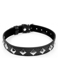 Черный ошейник с серебристыми ромбиками - Notabu - купить с доставкой в Серпухове