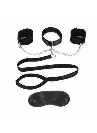 Чёрный ошейник с наручниками и поводком Collar Cuffs   Leash Set - Lux Fetish - купить с доставкой в Серпухове