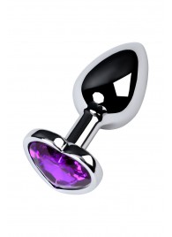 Серебристая коническая анальная пробка с фиолетовым кристаллом-сердечком - 7 см. - ToyFa - купить с доставкой в Серпухове