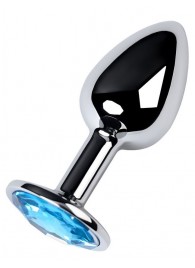 Серебристая конусовидная анальная пробка с голубым кристаллом - 7 см. - ToyFa - купить с доставкой в Серпухове
