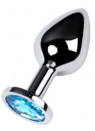 Серебристая конусовидная анальная пробка с голубым кристаллом - 8 см. - ToyFa - купить с доставкой в Серпухове