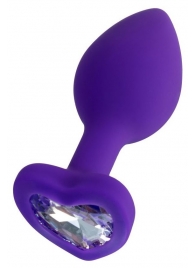 Фиолетовая анальная втулка Diamond Heart с прозрачным кристаллом - 7 см. - ToyFa - купить с доставкой в Серпухове