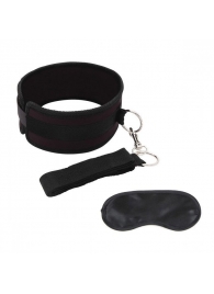 Черный ошейник с длинным поводком Collar and Leash Set - Lux Fetish - купить с доставкой в Серпухове