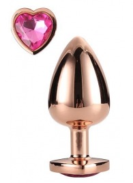 Золотистая анальная втулка с кристаллом-сердечком розового цвета - 7,1 см. - Dream Toys - купить с доставкой в Серпухове