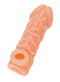 Телесная закрытая насадка с венками Cock Sleeve Size S - 13,8 см. - KOKOS - в Серпухове купить с доставкой