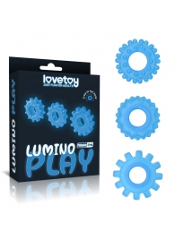 Набор из 3 голубых, светящихся в темноте эрекционных колец Lumino Play - Lovetoy - в Серпухове купить с доставкой