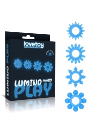 Набор из 4 голубых, светящихся в темноте эрекционных колец Lumino Play - Lovetoy - в Серпухове купить с доставкой