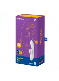 Белый вибратор-кролик Double Flex с двумя клиторальными отростками - 20,1 см. - Satisfyer