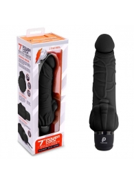 Черный вибратор-реалистик с клиторальными лепестками 7  Realistic Vibrator - 21,5 см. - PowerCocks