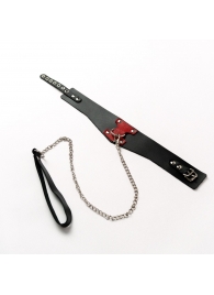 Черный широкий ошейник с красным декором и поводком - Crazy Handmade - купить с доставкой в Серпухове