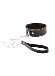 Черный широкий ошейник с красной строчкой и поводком - Crazy Handmade - купить с доставкой в Серпухове