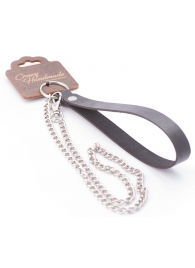 Серебристый металлический поводок с кожаной черной ручкой - 80 см. - Crazy Handmade - купить с доставкой в Серпухове