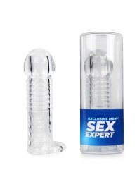 Прозрачная рельефная насадка-реалистик с петлей для мошонки - 13,5 см. - Sex Expert - в Серпухове купить с доставкой