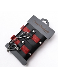 Черно-красные кожаные наручники на металлической сцепке - Crazy Handmade - купить с доставкой в Серпухове