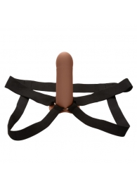 Коричневый фаллопротез из силикона Extension with Harness - 15,75 см. - California Exotic Novelties - купить с доставкой в Серпухове