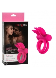 Розовое эрекционное виброкольцо Silicone Rechargeable Dual Butterfly Ring - California Exotic Novelties - в Серпухове купить с доставкой