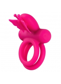 Розовое эрекционное виброкольцо Silicone Rechargeable Dual Butterfly Ring - California Exotic Novelties - в Серпухове купить с доставкой