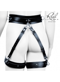 Черный кожаный пояс с гартерами - S-M - Notabu - купить с доставкой в Серпухове