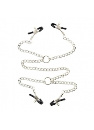 Серебристые зажимы для сосков и половых губ на тонкой цепочке - Notabu - купить с доставкой в Серпухове