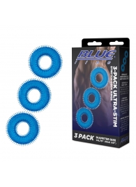 Комплект из трех голубых колец для эрекции 3-Pack Ultra-Stim Stretch Cock Rings - BlueLine - в Серпухове купить с доставкой