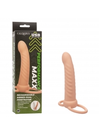 Телесная насадка для двойного проникновения Rechargeable Ribbed Dual Penetrator с вибрацией - California Exotic Novelties - купить с доставкой в Серпухове