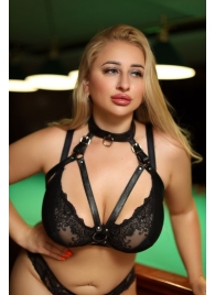 Черная кожаная сбруя с ошейником plus size из нежной кожи - БДСМ Арсенал - купить с доставкой в Серпухове