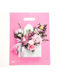 Розовый пакет с цветочным принтом и вырубной ручкой (40х31 см) - Сима-Ленд - купить с доставкой в Серпухове