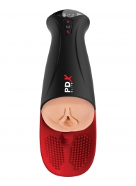 Телесный мастурбатор-вагина в черной колбе с вибрацией Fuck-O-Matic Pro XL - Pipedream - в Серпухове купить с доставкой