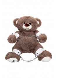 Бондажный набор: бурый мишка с белыми оковами и наручниками - Pecado - купить с доставкой в Серпухове