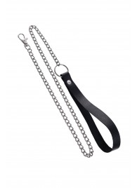 Поводок с ручкой из черной натуральной кожи и карабином для ошейника - Pecado - купить с доставкой в Серпухове