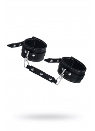 Черные двухслойные кожаные оковы с белой строчкой - Pecado - купить с доставкой в Серпухове