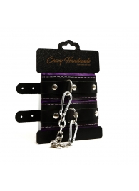 Черно-фиолетовые скругленные наручники с мягкой подкладкой - Crazy Handmade - купить с доставкой в Серпухове