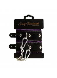 Черно-фиолетовые скругленные наручники с мягкой подкладкой - Crazy Handmade - купить с доставкой в Серпухове