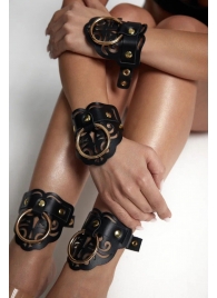 Черные кожаные оковы с резными узорами и клепками - Crazy Handmade - купить с доставкой в Серпухове