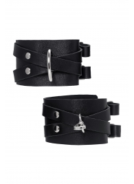 Черные кожаные оковы с двумя перекрёстными ремешками - Pecado - купить с доставкой в Серпухове