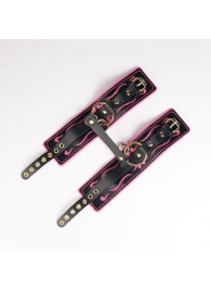 Черные кожаные оковы с розовой строчкой - Crazy Handmade - купить с доставкой в Серпухове