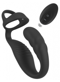 Черное эрекционное кольцо со стимуляцией промежности и анальной пробкой Cock Ring with RC Prostate Plug - Orion - в Серпухове купить с доставкой