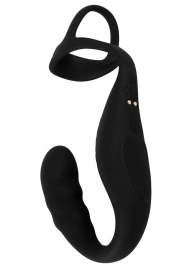 Черное эрекционное кольцо со стимуляцией промежности и анальной пробкой Cock Ring with RC Prostate Plug - Orion - в Серпухове купить с доставкой