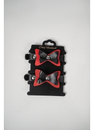 Черно-красные кожаные наручники с бантиками - Crazy Handmade - купить с доставкой в Серпухове