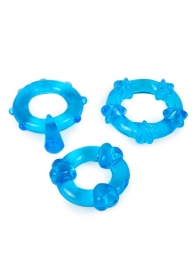 Набор из 3 синих эрекционных колец с различным рельефом - Erowoman-Eroman - в Серпухове купить с доставкой