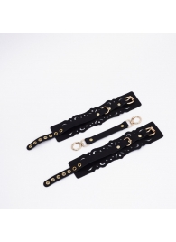 Черный кожаные оковы с узорами и золотистой фурнитурой - Crazy Handmade - купить с доставкой в Серпухове