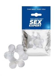 Прозрачное эрекционное кольцо с 6 стимулирующими шариками - Sex Expert - в Серпухове купить с доставкой