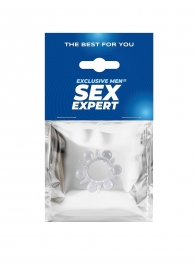 Прозрачное эрекционное кольцо с шариками и шипами - Sex Expert - в Серпухове купить с доставкой