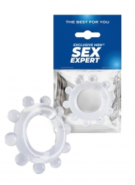 Прозрачное эрекционное кольцо со стимулирующими шариками - Sex Expert - в Серпухове купить с доставкой